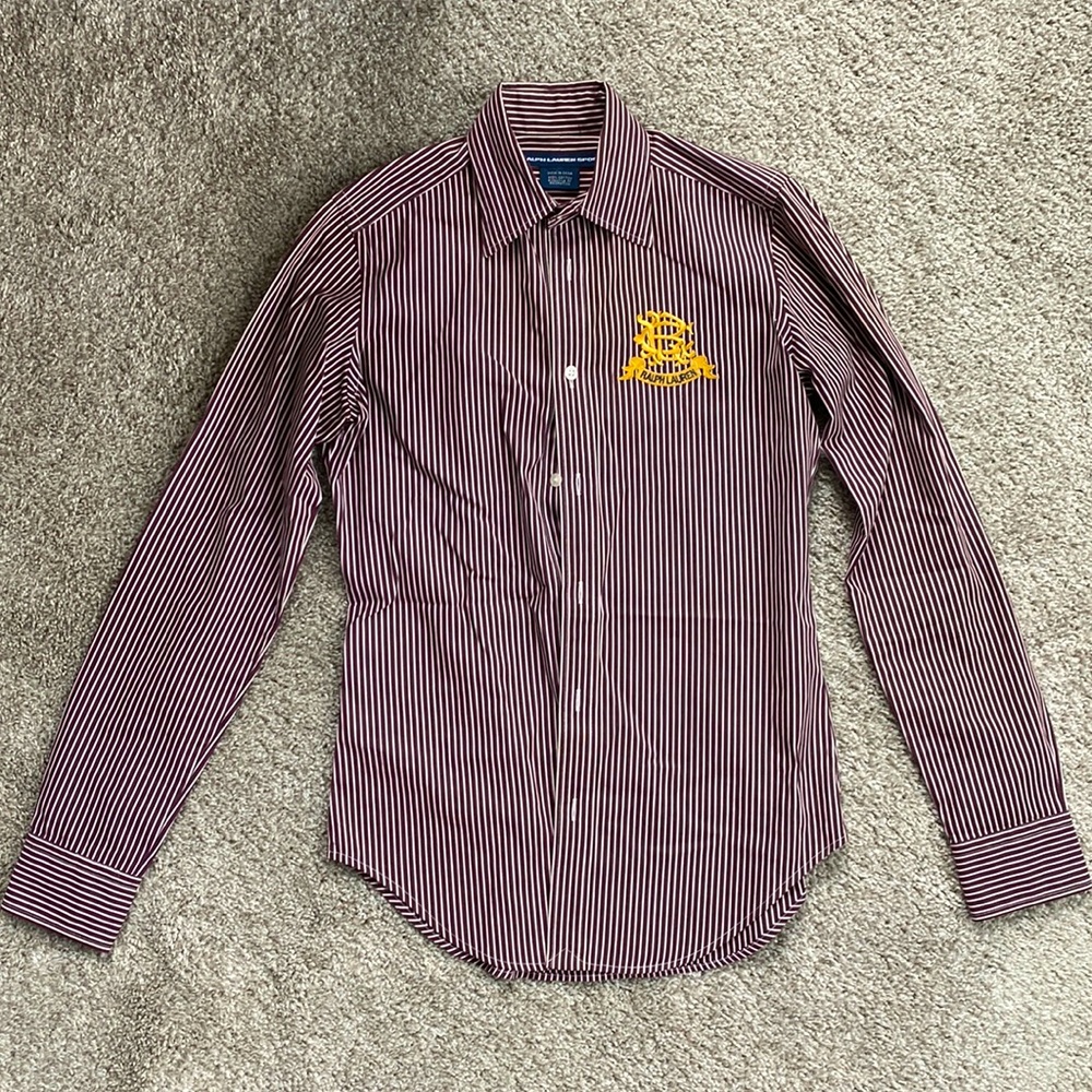 Women’s Ralph Lauren Sport Maroon Striped Oxford, size 2.